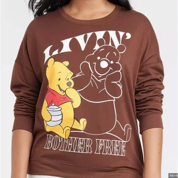 Disney Winnie The Pooh Sweater Womens S Brown Crew Neck Micro Fleece Pullover - Picture 11 of 12